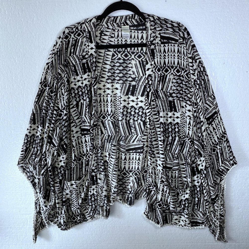 L*Space Ivory Coast Kimono Black Geometric Swim Cover Up Geometric One Size